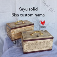 Terjual Kotak amal roda kayu solid jati belanda untuk sekolah masjid celengan ukir kaligrafi laser b