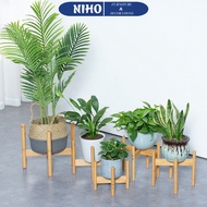 Compact NIHO natural wooden plant pot stand and stand, decorates balcony, study table corner, desk