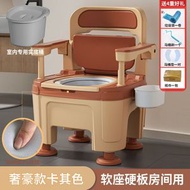 全城熱賣 - （卡其色軟座）高檔痰盂坐便器 防臭室內可攜式馬桶 成人坐便椅子