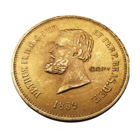 1859 Brazil 5000 Reis-Pedro II Golden coin Copy