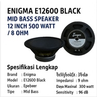 ENIGMA E12600 Black Mid Bass Speaker 12 Inch 500 Watt 8 Ohm Voice Coil 65.5 mm