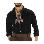 Men Shirt Turn-down Long Sleeves Button-down Solid Color Regular Fit Cardigan Mid Length Formal Busi