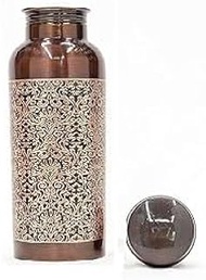 BUYERWELL Copper Antique Embossed Water Bottle 17 Oz Copper Bottle Water with Lid – Ayurvedic Copper Water Bottle – Copper Water Vessel - Small -Leak Proof - Antique Finish