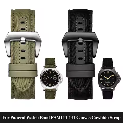 Nylon Canvas Cowhide Bottom Watch Strap for Panerai Panahai Watch Strap Diesel Men's PAM111 PAM441 W