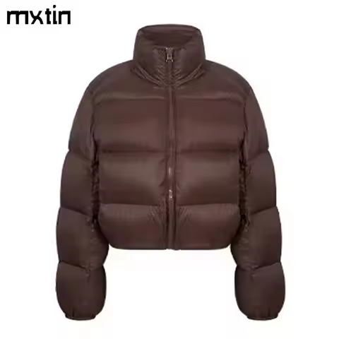 Women's Jacket Winter Zippers Short Puffer Coat Women Elegant Anorak Office Outerwear Casual Parkas 