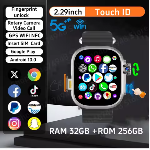 DW100 Pro Android Smartwatch Fingerprint Unlock Control Smart Watch 256GB ROM Free Download App WIFI