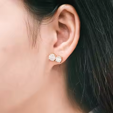 ICEBLING Moissanite S925 Toi et Moi Stud Earrings 7mm-6mm Twin Rounds VVS Sterling Silver Earring Me