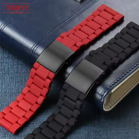 Men's Stainless Steel Rubber Watchband Red Bracelet Strap for Diesel Watches DZ7370 DZ7396 DZ7395 DZ