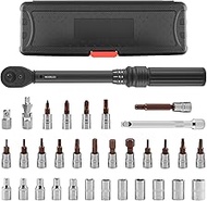 1/4'' Torque Wrench Set, 33Pcs Bike Torque Wrench 2-24 Nm, Socket Wrench Set with 3/8'' Adapter, 100