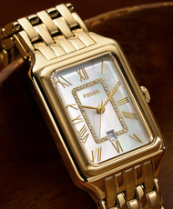 (Real Photo) Original Fossil  Rectangular 26MM pearl dial gOLD Stainless Steel Womens Watch ES5304 J