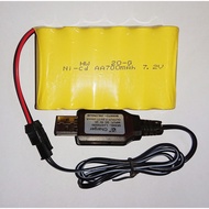 (Ready stok) 7.2v NI-CD battery AA700mAh + USB Charger 7.2v 250mA RC BATTERY