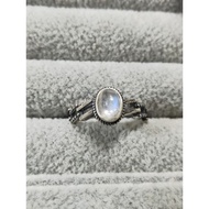 ((AG) Natural Blue Moonstone Simple Whole Body S925 Silver Sterling Ring Adjustable Movable Mouth Ma