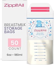 DiRose Breast Milk Storage Bags - 50 Count Leak-Proof Double Zipper 6 oz Capacity Extra Thick and Se
