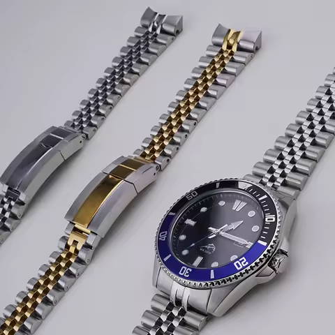 Rolamy 22mm Jubilee Watch Band For Casio MDV-106 MDV-106A MDV-106B MDV106G MDV107 316L Silver Gold S