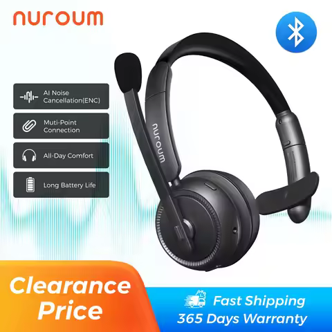 Nuroum Dark Grey Bluetooth 5.3 Over‑Ear Wireless Headset ENC Noise Cancelling Microphone Independent