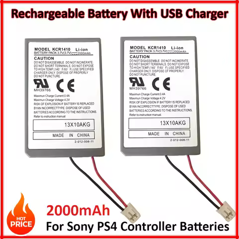 2000mAh Rechargeable Battery With USB Charger Cable For Sony Dualshock4 PS4 Controller Batteries