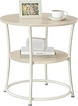 Relaxdays Side Table, 2 Shelves, H x D: 55 x 55 cm, Wood Effect & Metal, Sofa Table, Round Coffee Ta