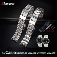 Zhangeer Solid Stainless Steel Wristband For Casio MDV106-1A MDV-107 MTP-VD01 MDV-106D Stainless Steel Wristband Watch Accessories Metal Bracelet 20mm 22mm Watch Strap Replacement With Tools