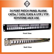 24 Port Blank Patch Panel 19" 1U Keystone Jack Rack Mount CAT6A CAT6 CAT5e CAT5 CAT3