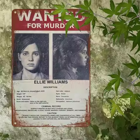 Vintage Wanted for Murder Ellie Williams Sign, Aluminum, UV Printed. Waterproof Metal Plaque for Hom