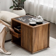 One 9W Solid Wood Walnut Kettle Mobile Tea Cabinet Living Room Office Coffee Table Light Luxury Tea 