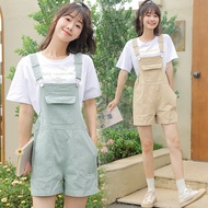 [Hana Fashion] Small Fresh Overalls Pants Suit Two-Piece Women Loose Age-Reducing T-Shirt Candy Colo
