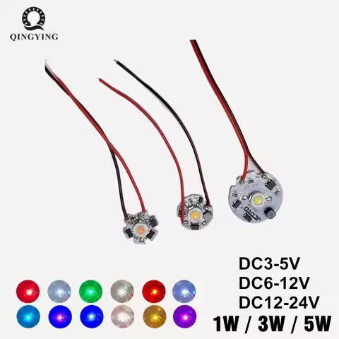 5pcs 1W 3W LED Bead Light Plate DC3-5V/6-12V/12-24V Drive Free Light Chip Battery Light Source Board