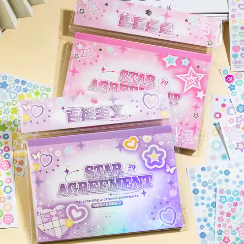 MINKYS Kawaii DIY Star Heart Decorative Sticker Book Journal Material Kpop Stickers Kids Gift School