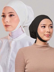 1入女士模製防護頸帶帽子高彈性基底帽，方便頭巾穆斯林帽時尚純色頭巾，適用於日常