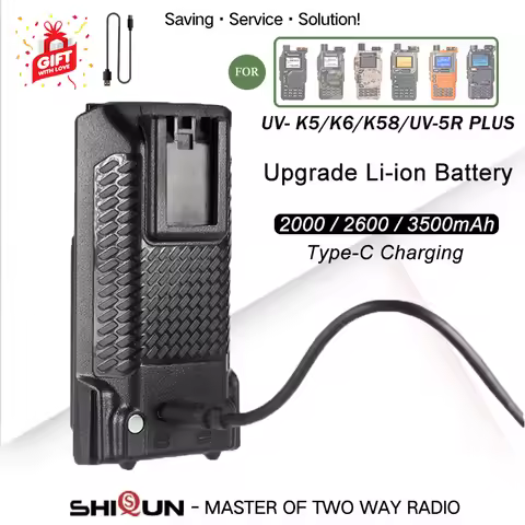 UV K5 Battery Quansheng UV-K58 Thicker Li-ion Battery Type-C Charger 2000/2600/3500mAh UV5R Plus UV-