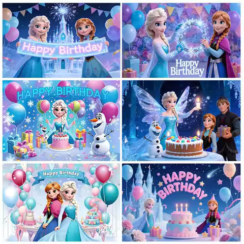 Anna Elsa Princess Background Banner Elsa Theme Birthday Party Decorations Frozen Backdrop Supplies 