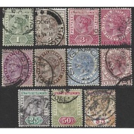 G2145 Straits Settlements QV 1892-1899 1c - $5 Wmk Crown CA 11v Complete Set Used Stamps (Value Coll