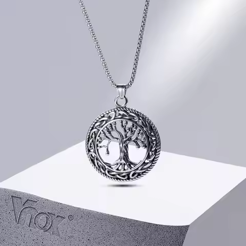Vnox Viking Knot Almut Necklaces for Men, Metal Life Tree Pendant with Stainless Steel Box Chain, No