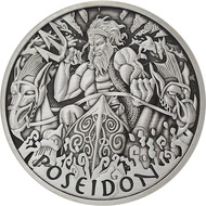 Tuvalu - Antiqued Silver Coin Gods of Olympus Poseidon 1oz