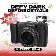 KiTBEEZ KP-4 5K WiFi Digital Camera 75MP 18X Zoom Autofocus Pop-Up Flash 180° Flip Screen for Selfie