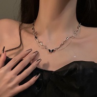 Double-layer Sweet Cool Girls Black Butterfly Necklace Clavicle Choker Chain Accessories