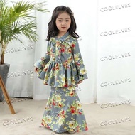 Raya Kelabu Grey Flower Kids Girl Baju Raya Baju Floral Pattern Baju Kurung Kanak Kanak