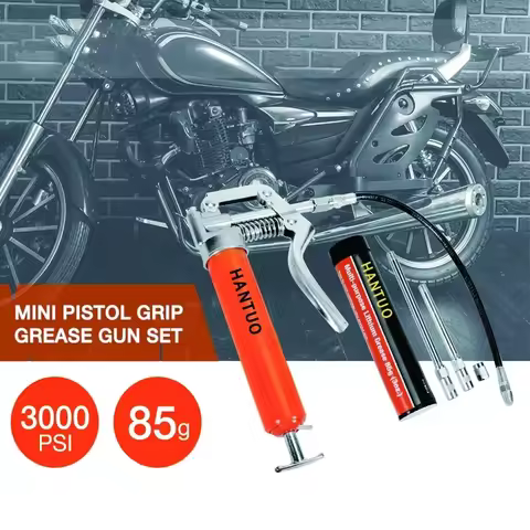 Grease Gun 3000 PSI Pistol Grip 3 oz Load 18Inch Spring Flex Hose 2Grease Couplers 2Extension Rigid 