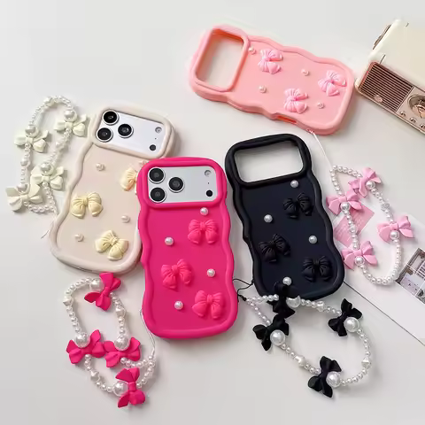 Cute 3D Bowknot Pearl Candy Wavy Silicone Phone Case For Samsung Galaxy M05 M04 M02S J4 Plus J7 Prim