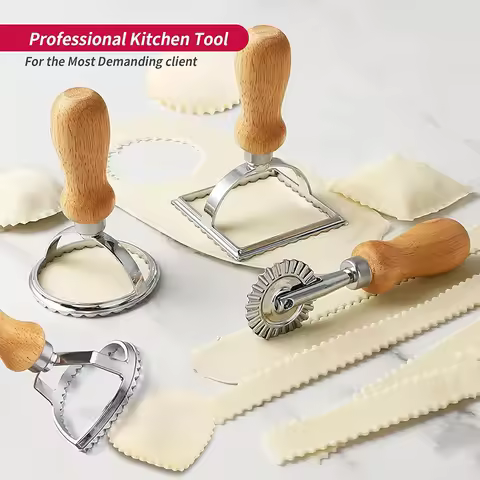Ravioli Stamp Maker Cutter with Wooden Handle Stainless Steel Cookie Cutter Pasta Press Ravioli Make