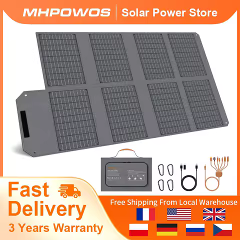 MHPOWOS 80W Foldable Solar Panel Portable Power Supply With 4 Ports (DC/USB-C/2xUSB-A) & 7-in-1 Conn