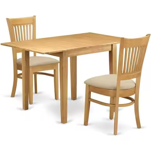 3-Piece Oak Dining Set: Table with Drop Leaf & 2 Linen Chairs, 30x48 Inch