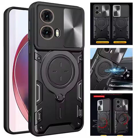 For Motorola Moto G35 G55 G75 G85 5G Case Slide Lens Armor Phone Case For Motorola G 35 55 75 85 Mag
