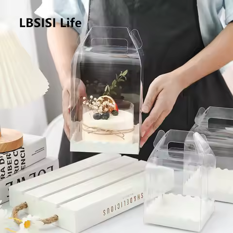 LBSISI Life 10pcs Birthday Decoration Transparent Cake Box Baby Show Gift Package Cookies Bakery Cak