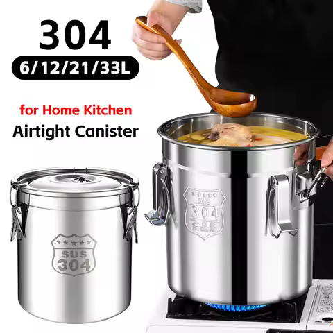 6/12/21/33L 304 Stainless Steel Food Storage Container with Seal Lid Food Oil Sugar Milk Storage Buc