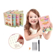 4 Books of Children's Magic Books, Reusable 3D Calligraphy Copybooks, English Number Lettering Magic