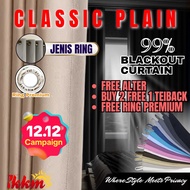 (FREE ALTER) KKM Classic Plain 99% Blackout Curtain Ring Eyelet/ Langsir Siap Jahit Ring Colour Plai