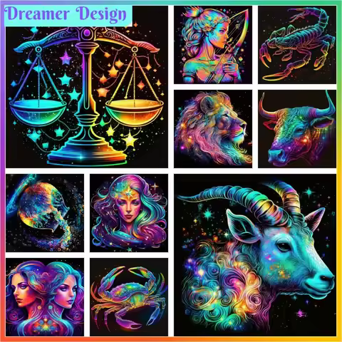 Horoscope Twelve Constellations Diamond Painting Cross Stitch Drawing Printed Element Mosaic Embroid