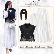 KEMEJA Simple, Modern Teenage Hangout Outfit Set ELEGAN (Marposa Semiwool Vest, Toyobo Puff Shirt, H