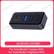Docking Station USB Hub 4-in-1 for Tesla Model 3 Model Y Glovebox for Dashcam Flash Drive Charger Da